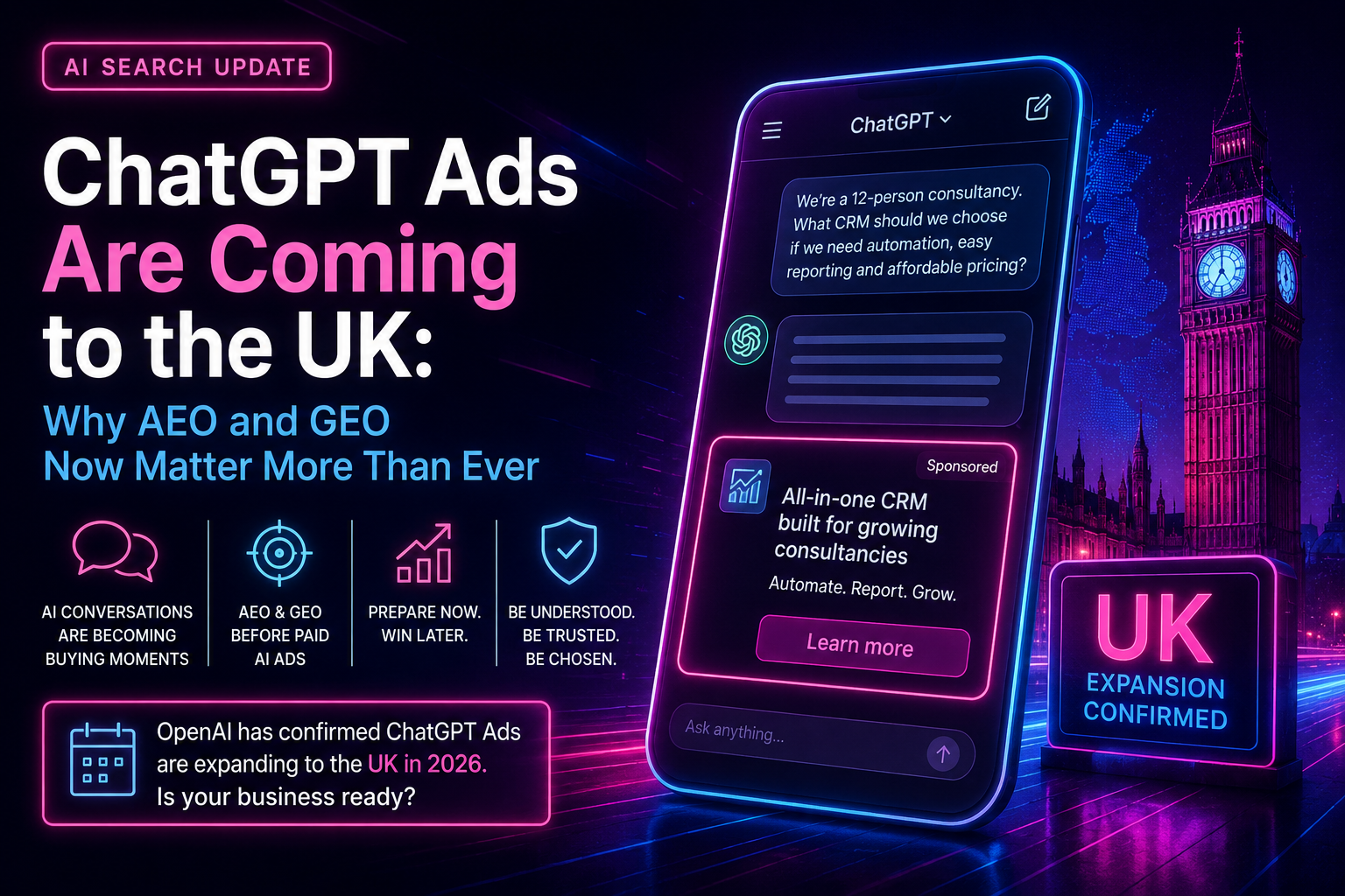 ChatGPT Ads Are Coming to the UK: Why AEO and GEO Now Matter More Than Ever
